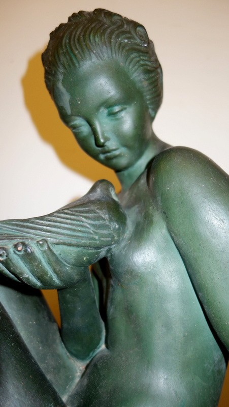 "nude With Dove" Terracotta By C. Albert... Art Deco-photo-5