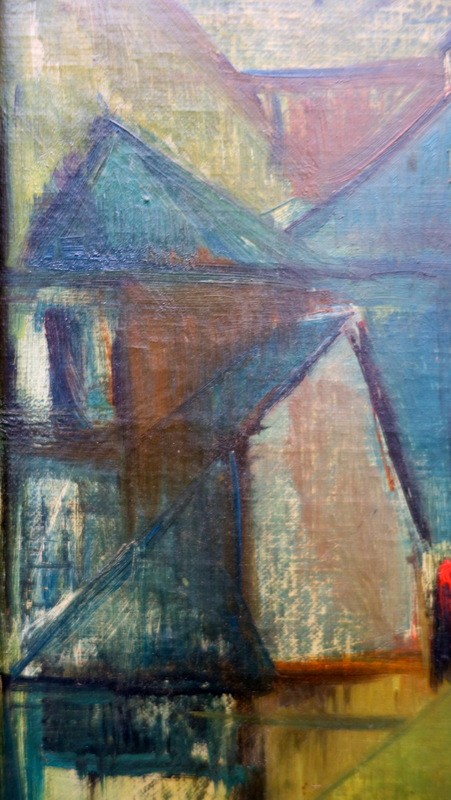 "pyrenean Village" Cubist Painting By Ch. De Casteras Circa 1950-photo-4