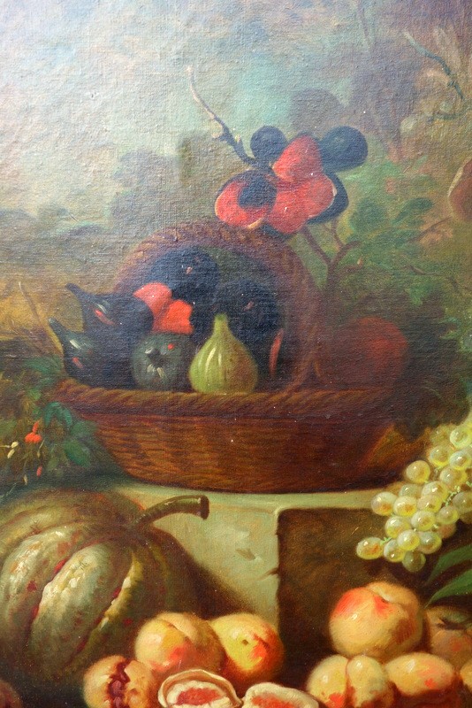 Large "morteau Nature With Autumn Fruits" Late 19th Century-photo-2