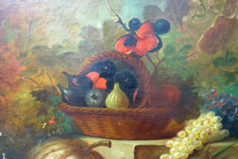 Large "morteau Nature With Autumn Fruits" Late 19th Century-photo-2