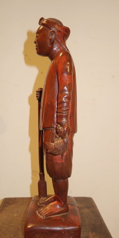 "the Chinese Ratter" Carved Wood...china Circa 1950-photo-2