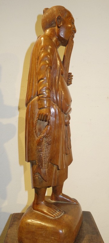 " Le PECHEUR CHINOIS" Bois Sculpté .....CHINE vers 1950-photo-4