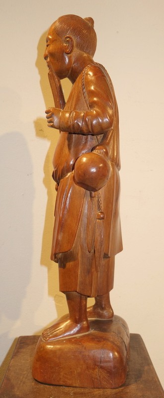 " Le PECHEUR CHINOIS" Bois Sculpté .....CHINE vers 1950-photo-2
