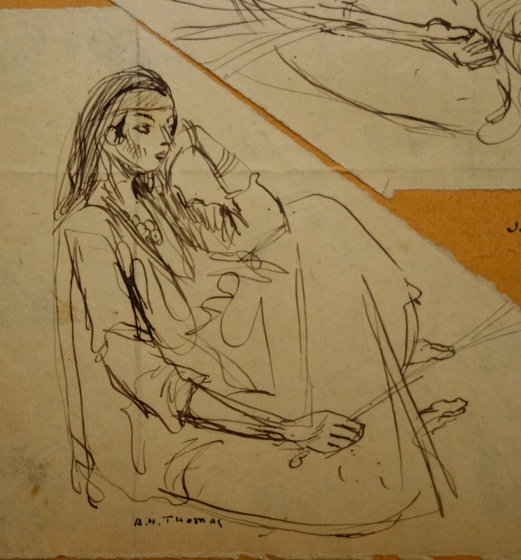 "EGYPTIENNES ASSISES" Encre par H.THOMAS ..Juin 1908-photo-3