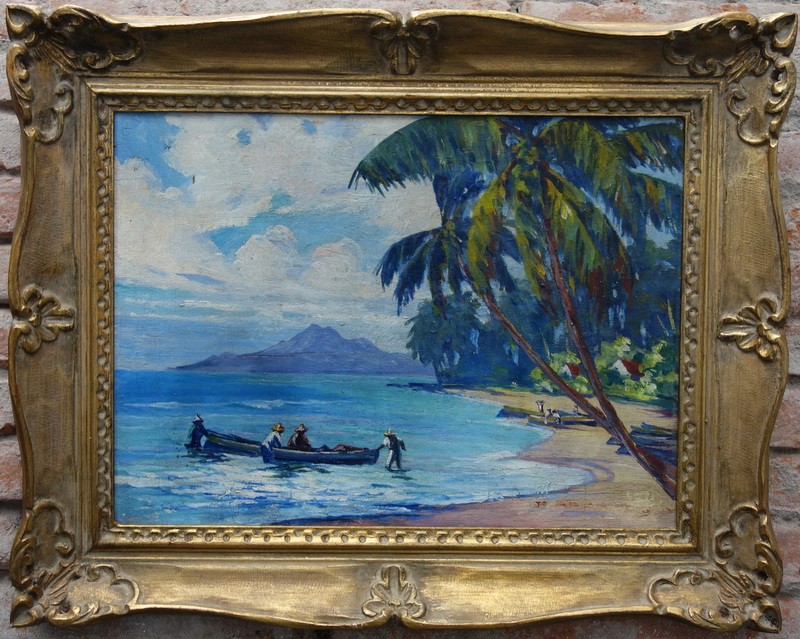 "PECHEURS a la MARTINIQUE" par Bernard AROSTEGUY  vers 1950