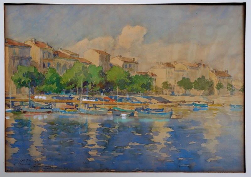"GOLFE JUAN" Aquarelle de Maurice QUENIOUX ...1908