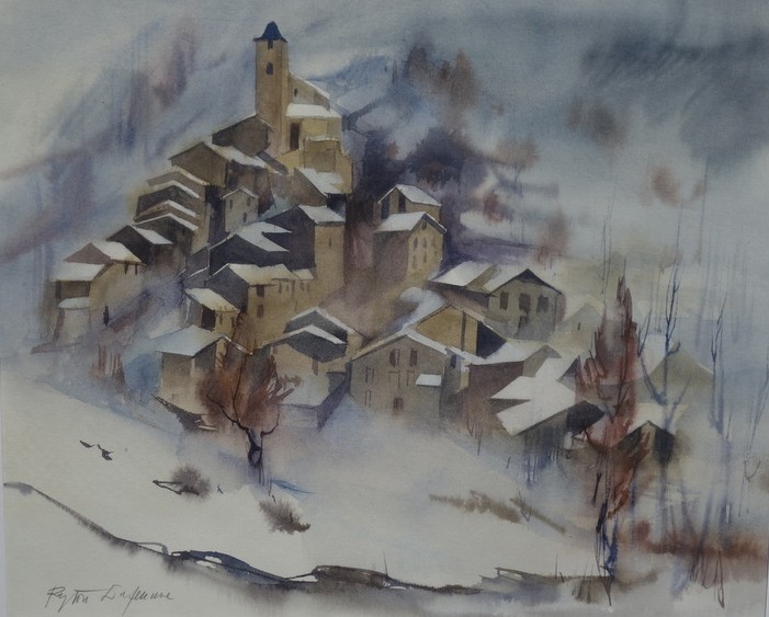 " VIIlage With Snow" By Ryton Cazenave 