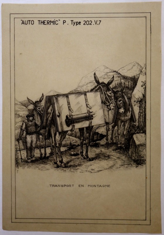 "TRANSPORT par ANES en MONTAGNE" Encre de Chine vers 1900/1920-photo-2