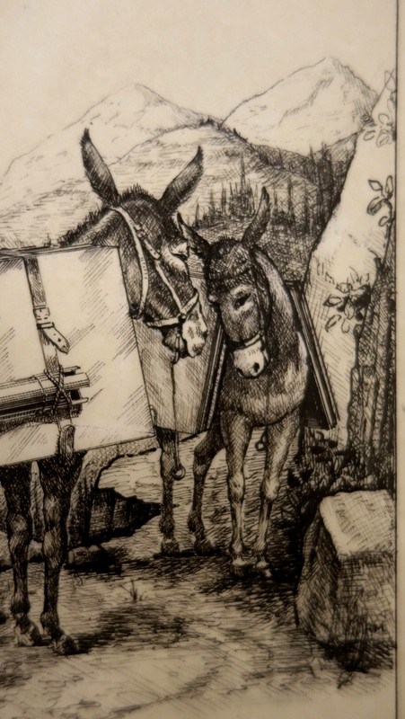 "TRANSPORT par ANES en MONTAGNE" Encre de Chine vers 1900/1920-photo-3