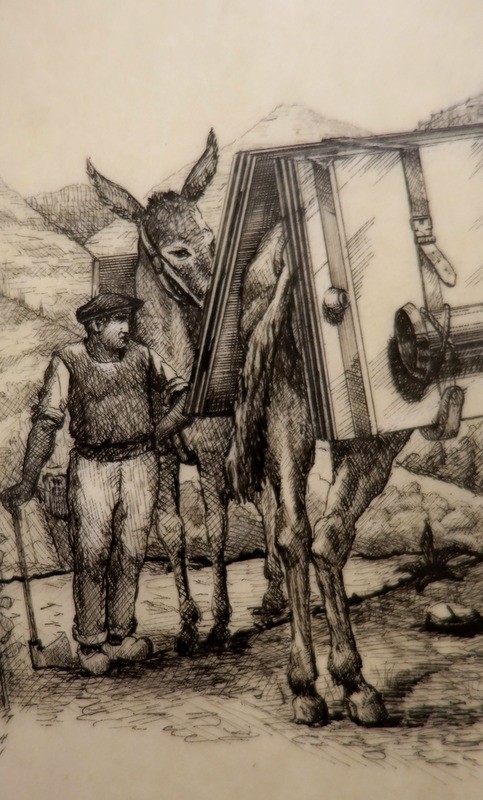 "TRANSPORT par ANES en MONTAGNE" Encre de Chine vers 1900/1920-photo-4
