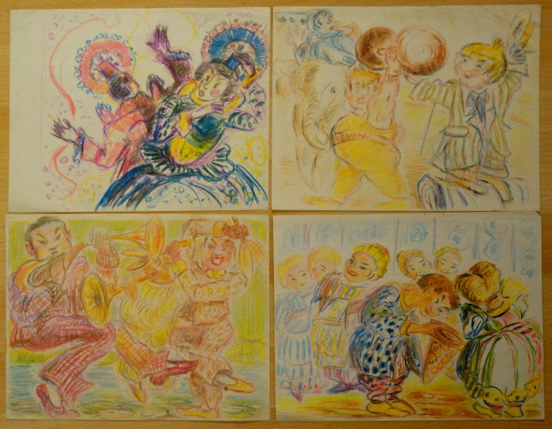 "circus" 4 Color Drawing ..1950