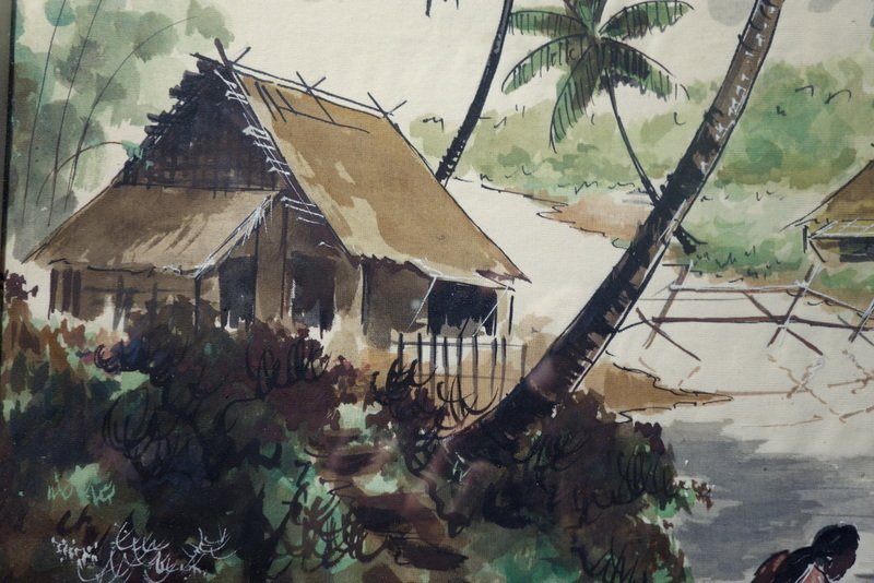 "Au Bord de la Riviére " Soie ..INDOCHINE, VIETNAM vers 1950-photo-3