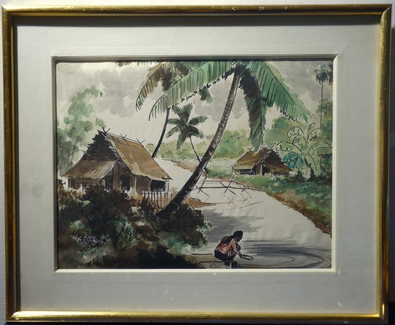 "Au Bord de la Riviére " Soie ..INDOCHINE, VIETNAM vers 1950