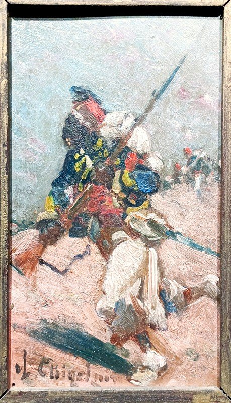 "TIRAILLEUR ALGERIEN a l'ASSAUT" par Alphonse CHIGOT ..1904 (?)-photo-2