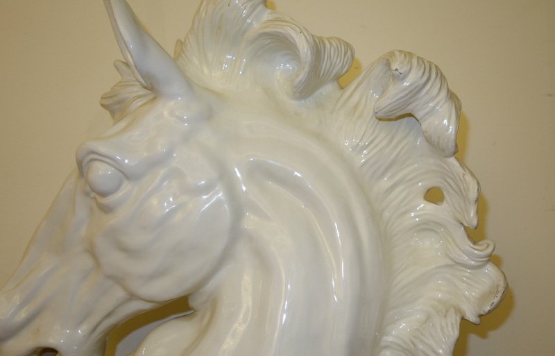 "horse Head" Lamp Base, White Ceramic, Circa 1970-photo-4
