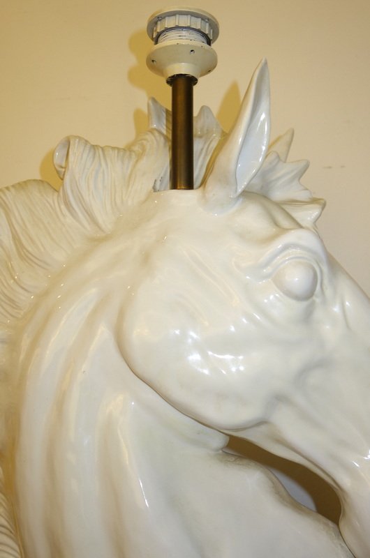 "horse Head" Lamp Base, White Ceramic, Circa 1970-photo-2