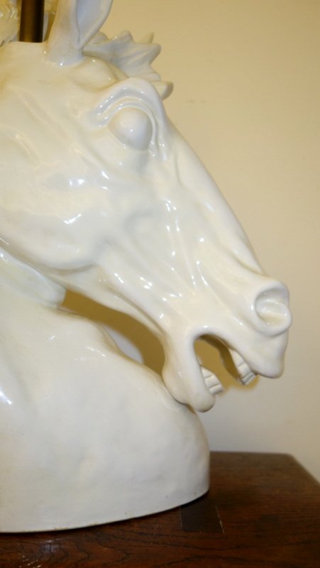 "horse Head" Lamp Base, White Ceramic, Circa 1970-photo-3
