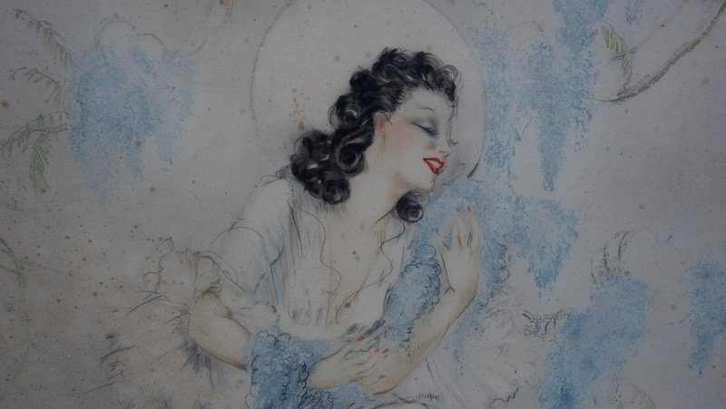 "La FEMME aux GLYCINES" Lithographie de Louis ICART ..ART DECO-photo-2