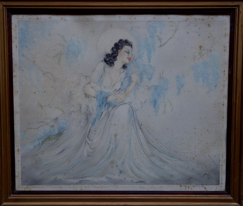 "La FEMME aux GLYCINES" Lithographie de Louis ICART ..ART DECO