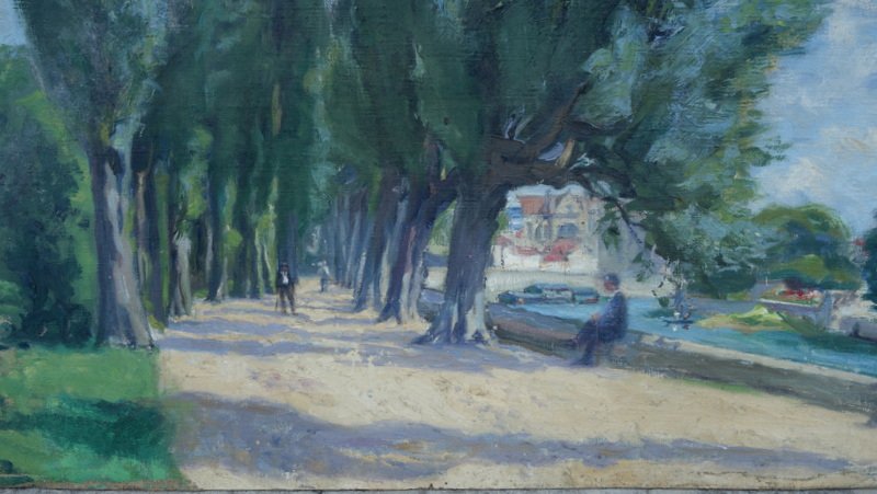 "riverbank With Trees" Signed Painting, Circa 1930-photo-3