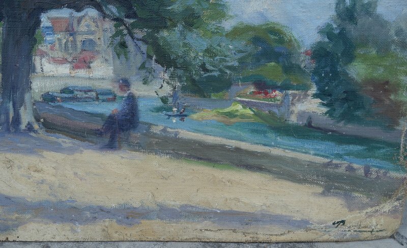 "riverbank With Trees" Signed Painting, Circa 1930-photo-4
