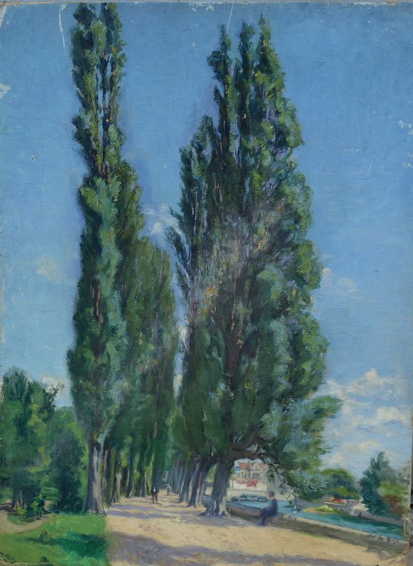 "riverbank With Trees" Signed Painting, Circa 1930