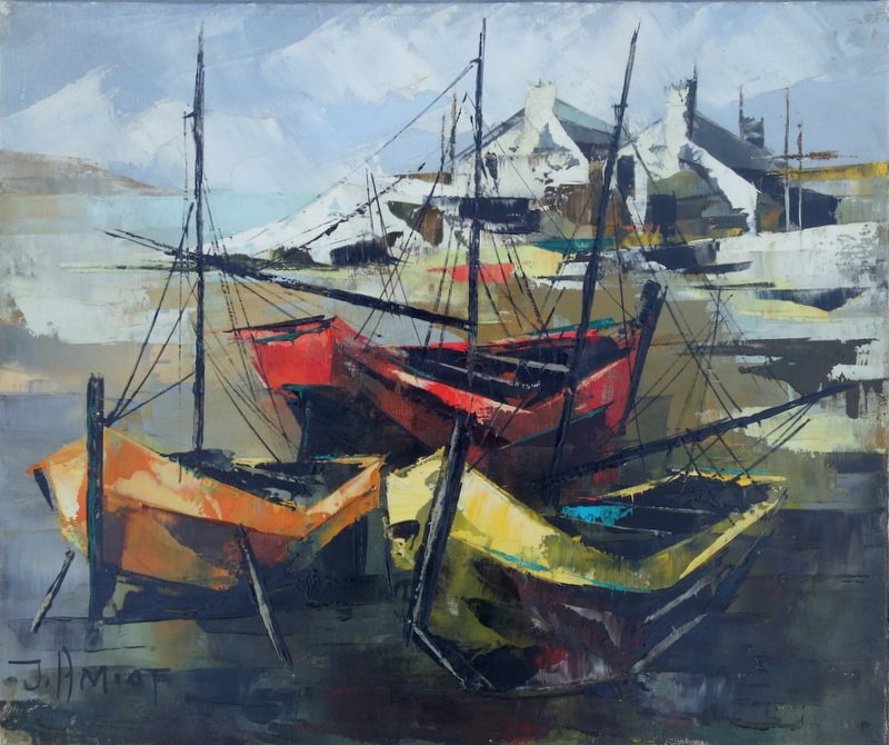 "colorful Boats" By Jean Amiot ... Brittany, Circa 1960