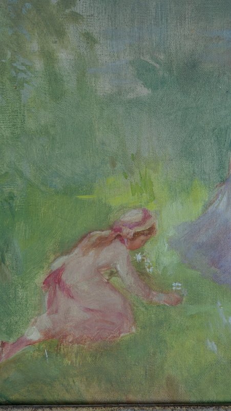 "picking Flowers In The Park" By Frédéric Menkes, Circa 1950-photo-4