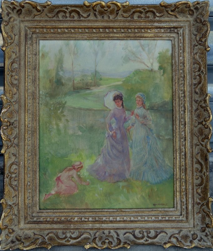 "picking Flowers In The Park" By Frédéric Menkes, Circa 1950