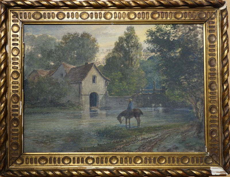 "rider In Front Of The Mill" Watercolor By Maurice Perronnet