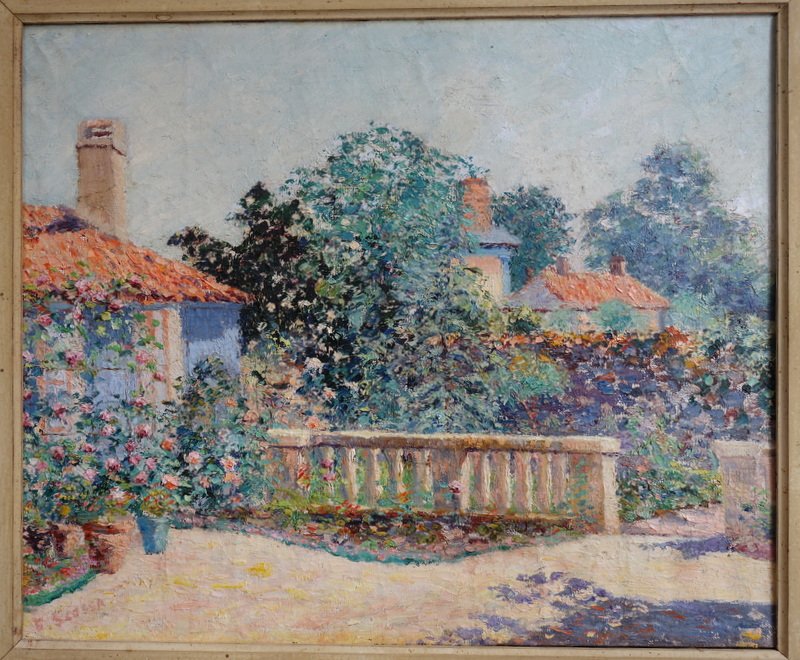 "rose Bushes On The Terrace" By Ferdinand Scossa, Circa 1920-photo-2