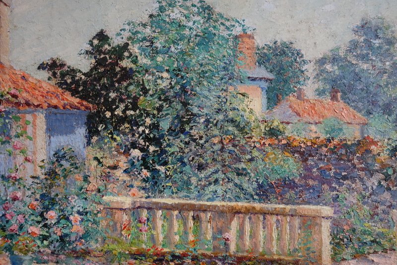 "rose Bushes On The Terrace" By Ferdinand Scossa, Circa 1920-photo-3