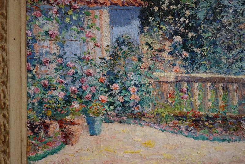 "rose Bushes On The Terrace" By Ferdinand Scossa, Circa 1920-photo-4