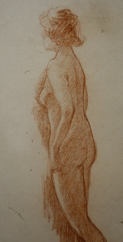 "nude Woman From Behind" Red Chalk Drawing By Ernest Quost-photo-2