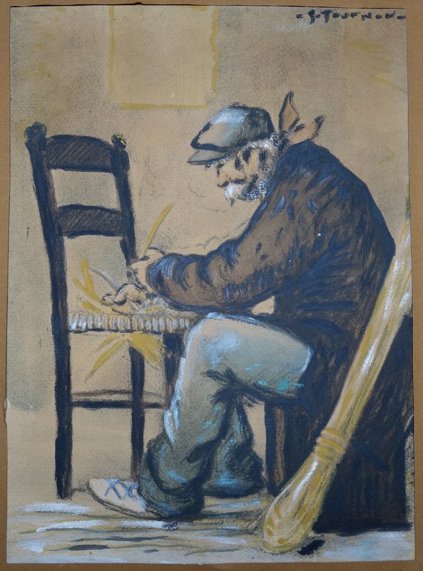 "LE REMPAILLEUR " Fusain par Georges TOURNON vers 1940/45-photo-2