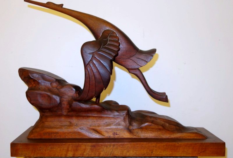 "LA CIGOGNE " Sculpture en Bois ..R.SIMOUN  1940-photo-2