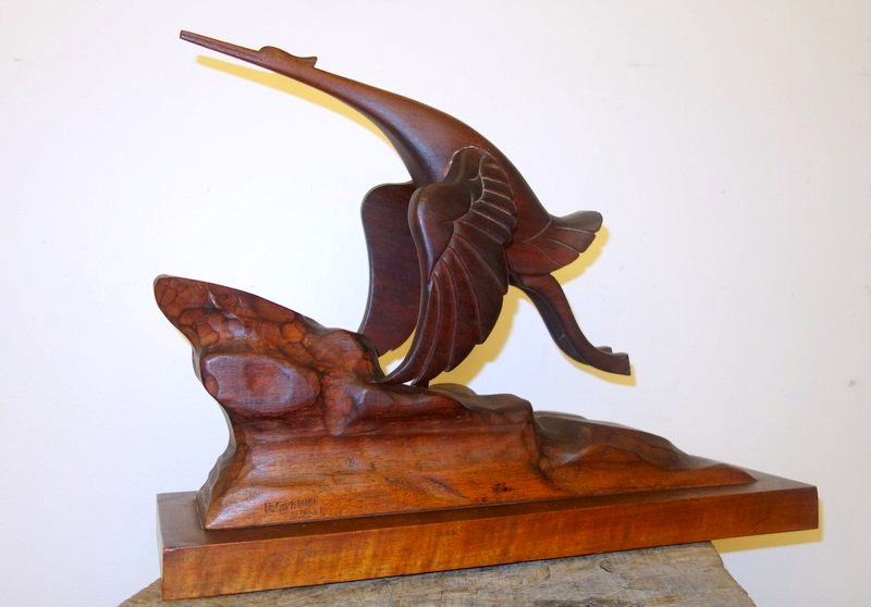 "LA CIGOGNE " Sculpture en Bois ..R.SIMOUN  1940-photo-3