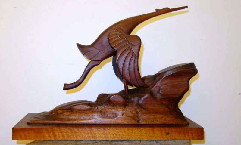 "LA CIGOGNE " Sculpture en Bois ..R.SIMOUN  1940