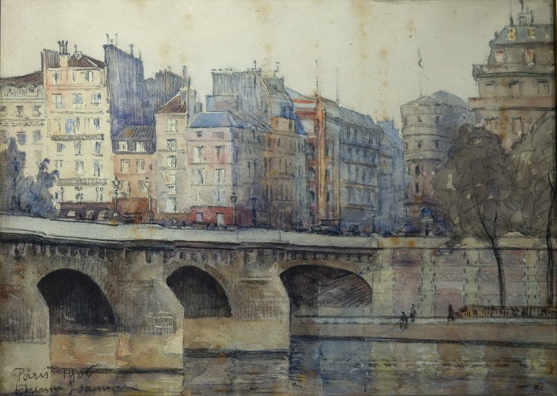 "Le PONT NEUF" Aquarelle d'Etienne (J........?)  ..PARIS 1906-photo-2