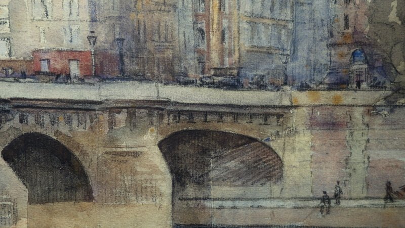 "Le PONT NEUF" Aquarelle d'Etienne (J........?)  ..PARIS 1906-photo-4