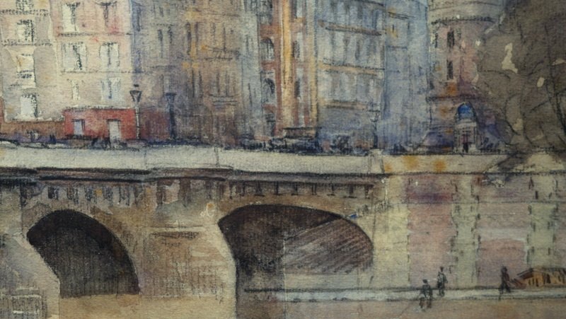 "Le PONT NEUF" Aquarelle d'Etienne (J........?)  ..PARIS 1906-photo-3