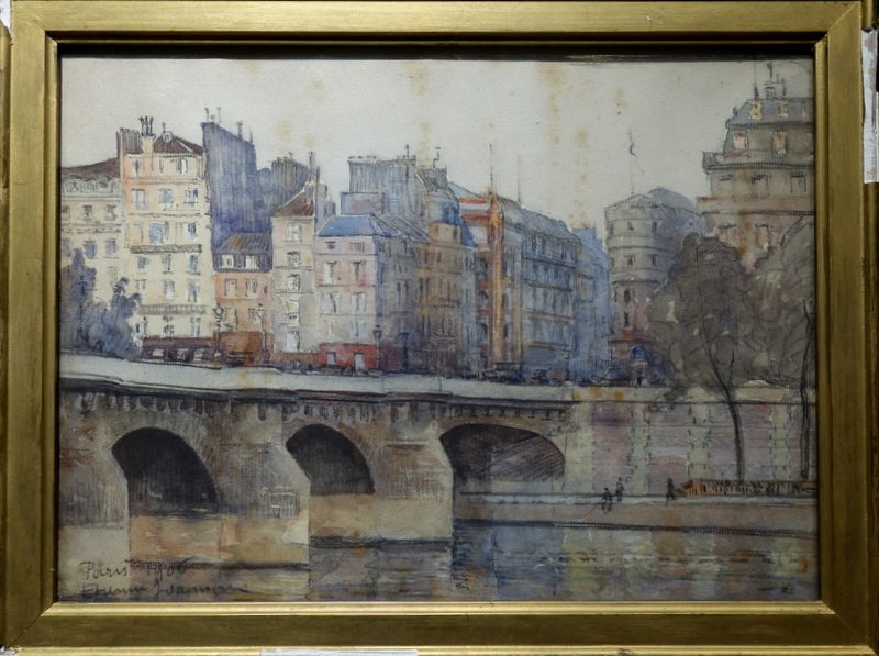 "Le PONT NEUF" Aquarelle d'Etienne (J........?)  ..PARIS 1906