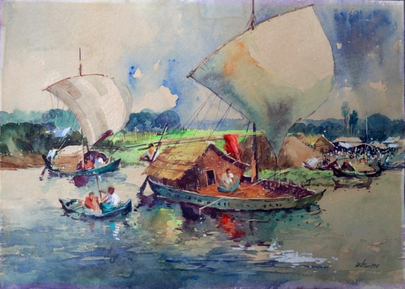 "L'ARRIVEE au MARCHE sur l'EAU" par MATIURT...INDONESIE