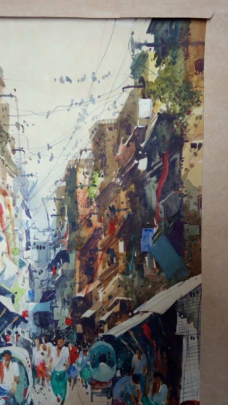 "RUE Commerçante ANIMEE " Aquarelle par MATIURT ...INDONESIE-photo-2