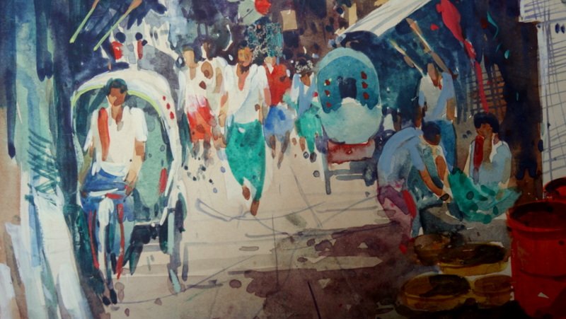 "RUE Commerçante ANIMEE " Aquarelle par MATIURT ...INDONESIE-photo-1