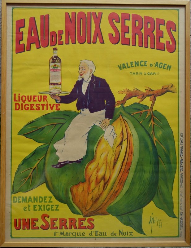 Affiche Originale "EAU de NOIX SERRES" Franc MALZAC vers 1910