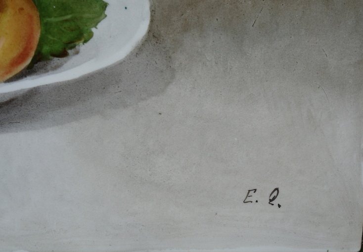 "PECHES , PRUNES, AMANDES" Plaque en Porcelaine peinte 19 éme Siécle-photo-1