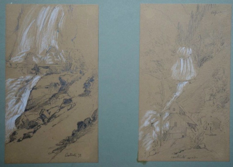 2 DESSINS ..."CASCADES" a  CAUTERETS  1873.....Hautes .Pyrénées