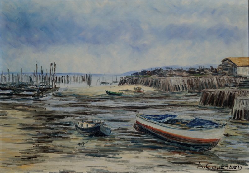"piraillan Harbor" By Alain Couetard ...cap Ferret, Circa 1960-photo-2
