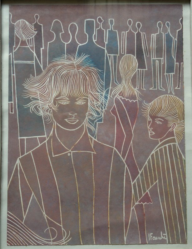 "PERSONNAGES " Gouache par Jacques FAUCHE vers 1960/70-photo-2